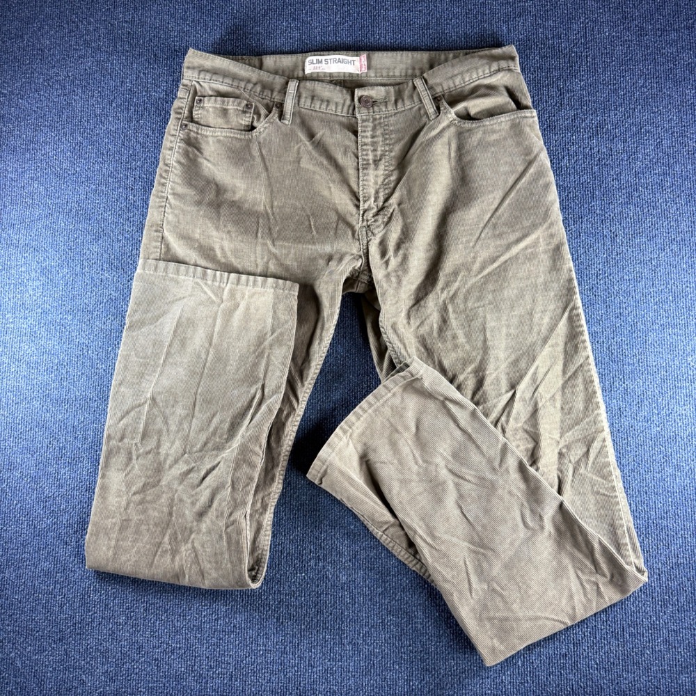 Levis 514 Slim Straight Corduroy Pants Mens 36x34 Olive Drab Green‎ Brown Cords